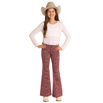 Rock & Roll Denim Horseshoe Print Button Flare