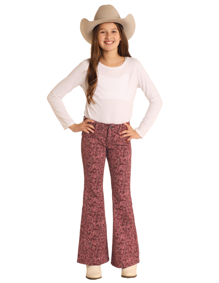 Rock & Roll Denim Horseshoe Print Button Flare