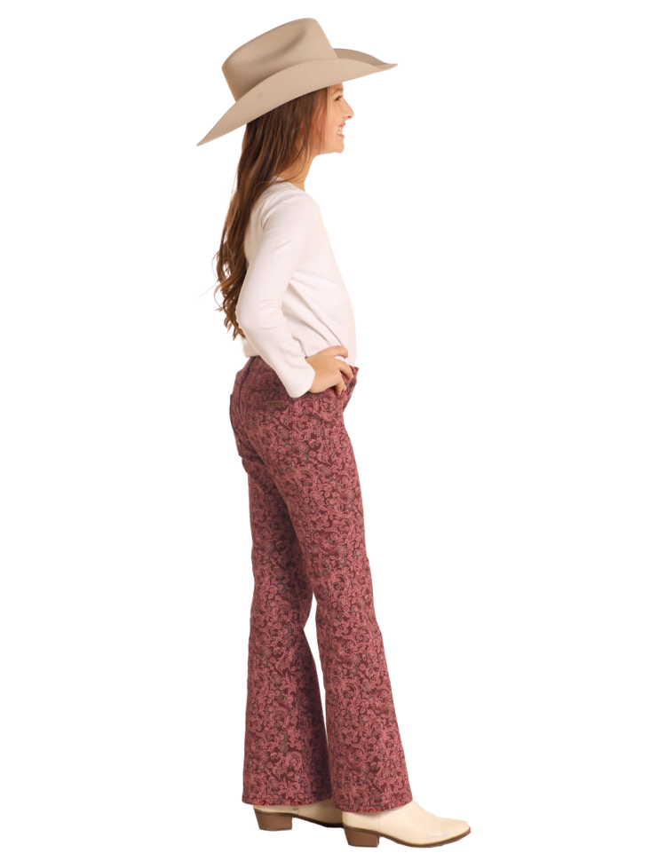 Rock & Roll Denim Horseshoe Print Button Flare