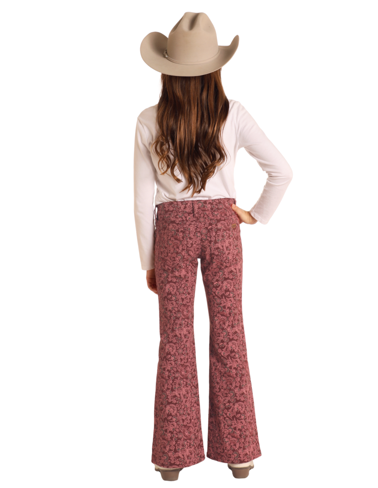 Rock & Roll Denim Horseshoe Print Button Flare