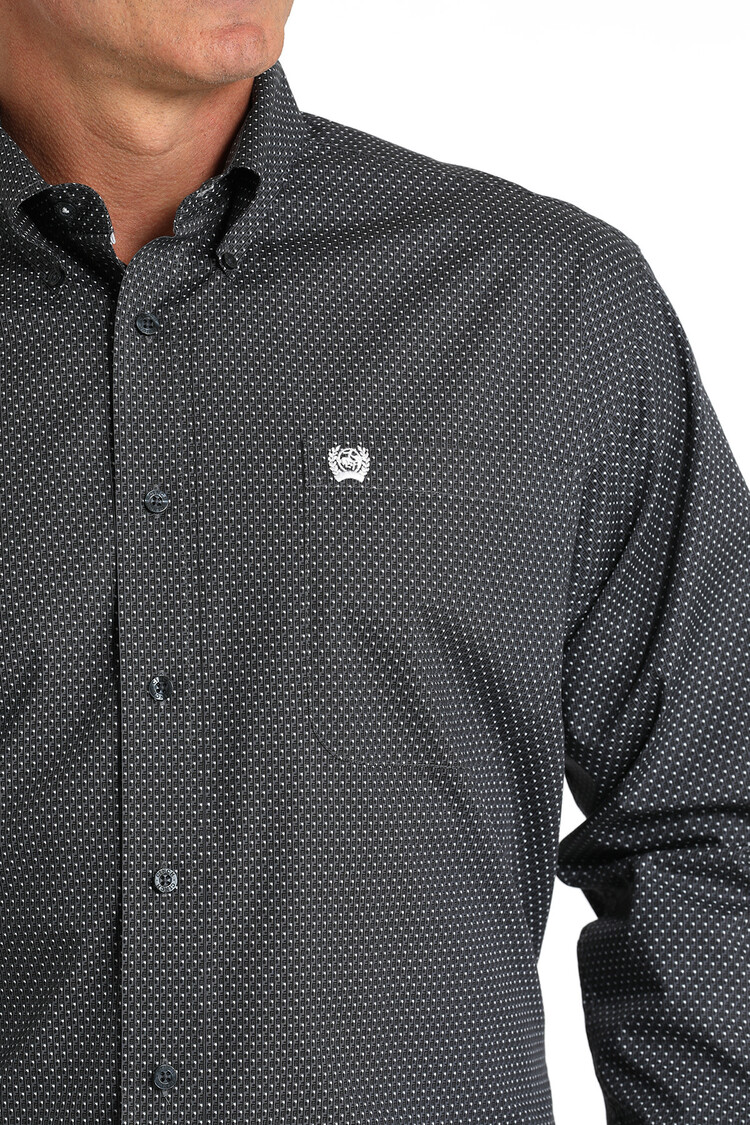 Cinch Geometric Print Button Shirt Blue