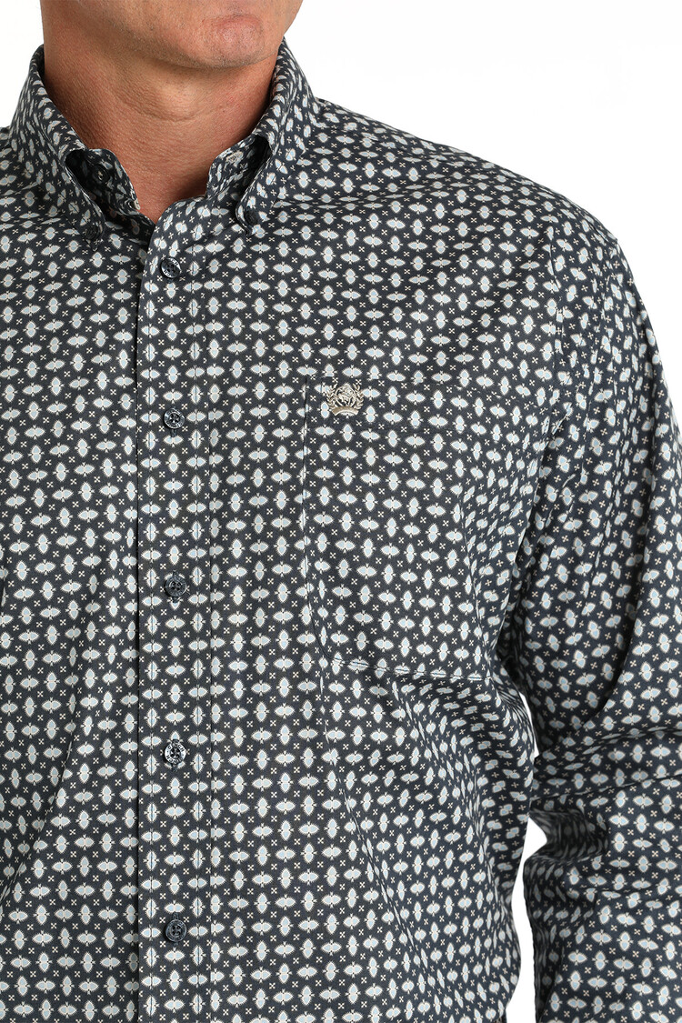 Cinch Stretch Geometric Print Shirt Blue/White