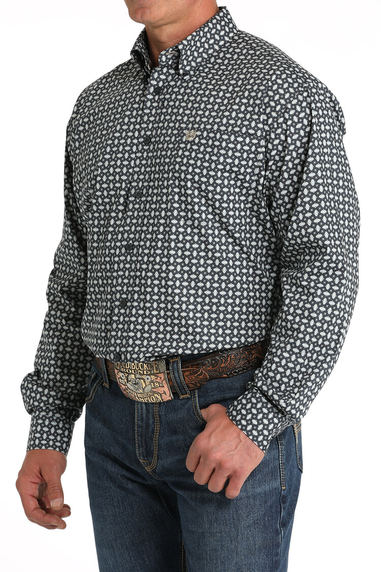 Cinch Stretch Geometric Print Shirt Blue/White