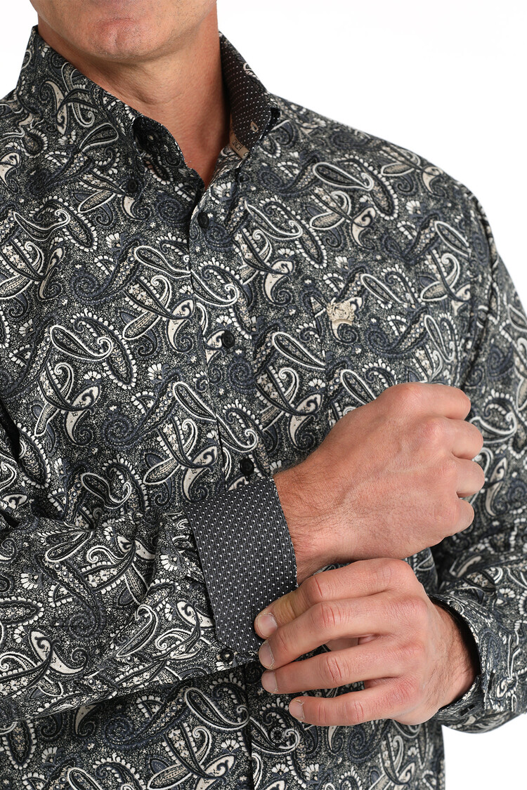 Cinch Paisley Print Button Shirt Black