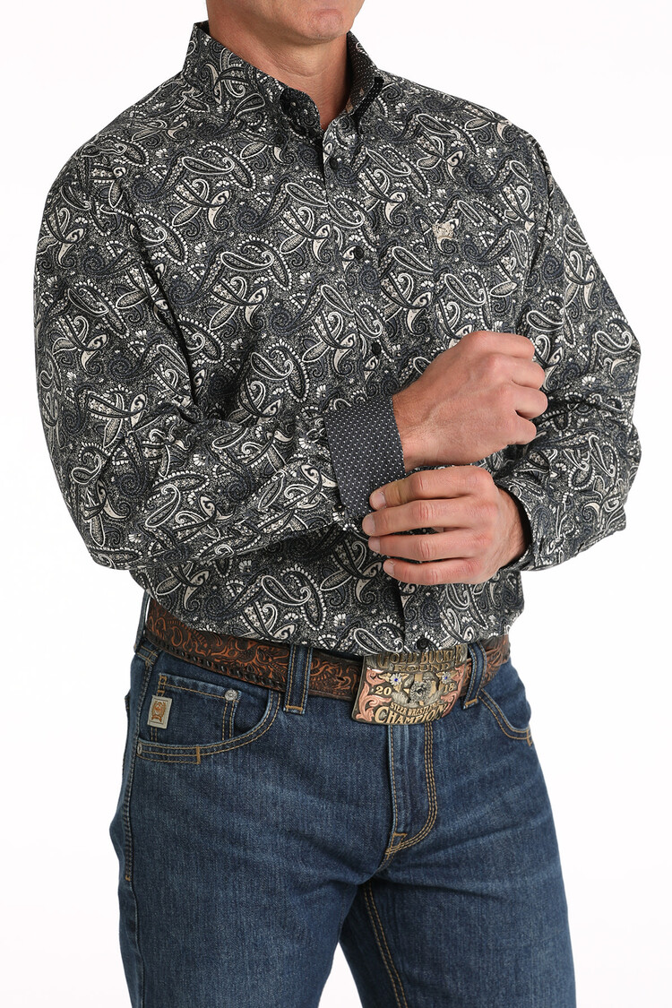 Cinch Paisley Print Button Shirt Black