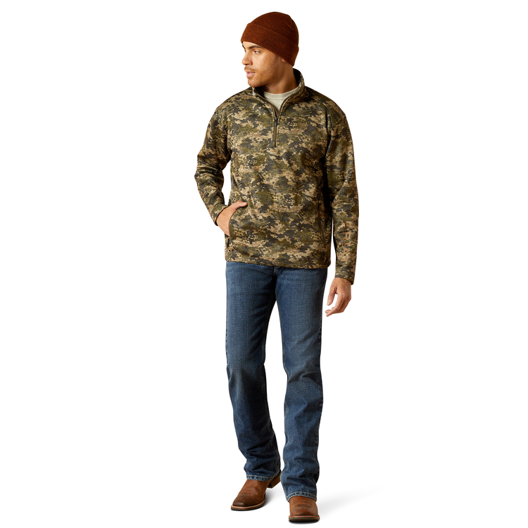 Ariat Caldwell Logo 1/4 Zip Sweater Camo Green