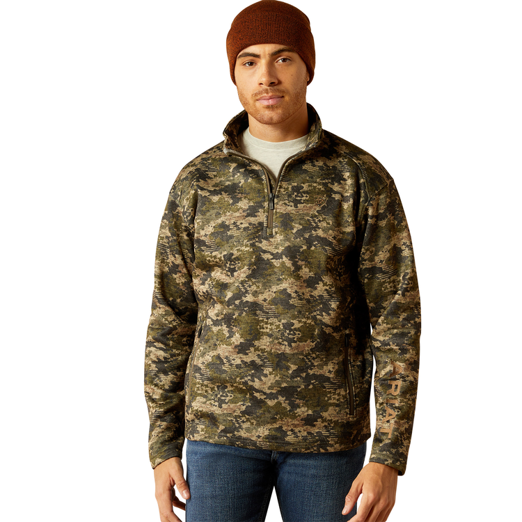 Ariat Caldwell Logo 1/4 Zip Sweater Camo Green