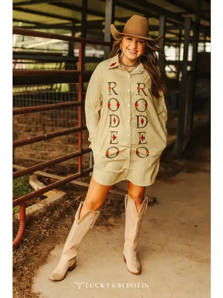 Khaki Pearl Snap Button Down Rodeo Dress
