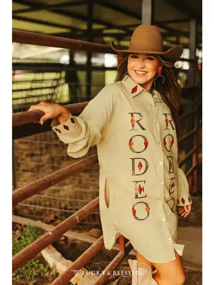 Khaki Pearl Snap Button Down Rodeo Dress