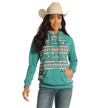 Rock & Roll Denim Contrast Hoodie Teal