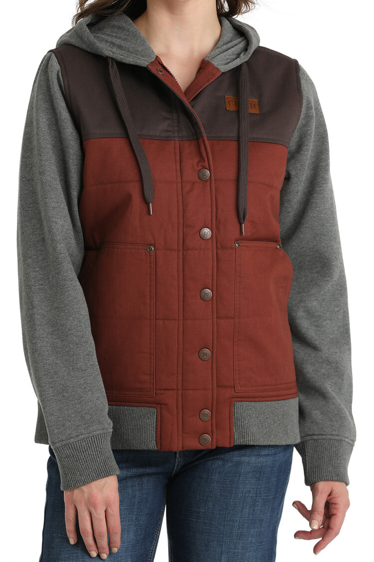 Cinch Canvas Hoodie Jacket Gray/Burgundy