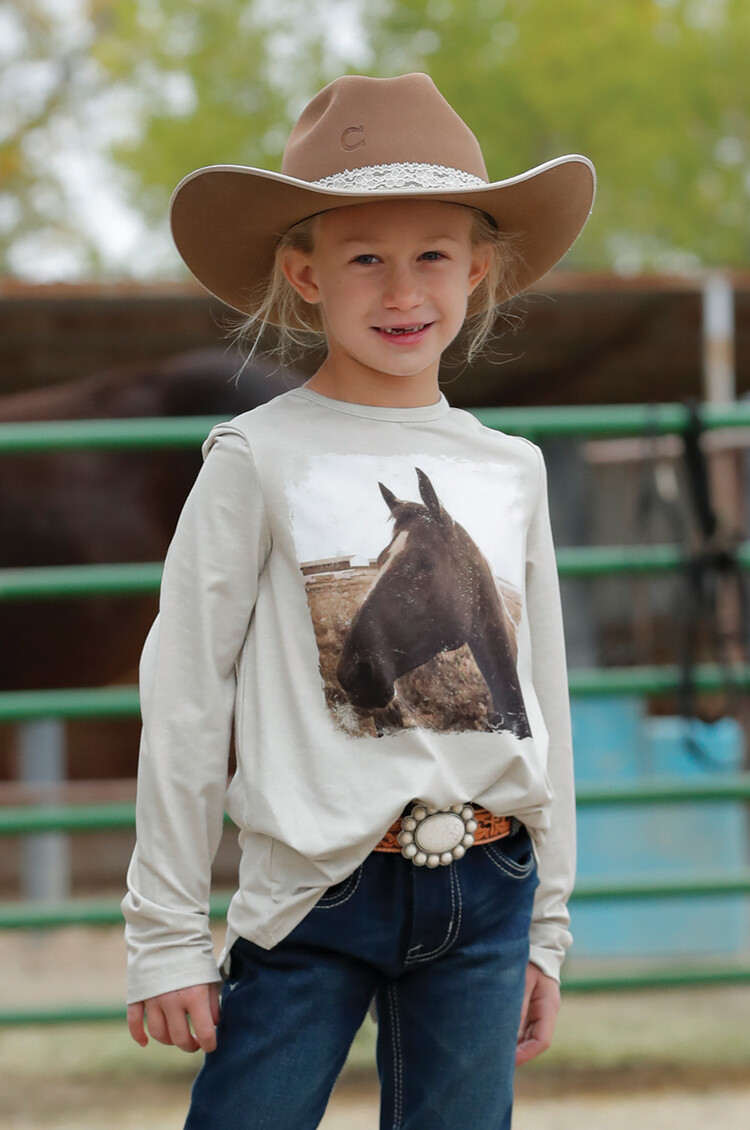 Cinch Girls Long Sleeve Horse Tee Oatmeal
