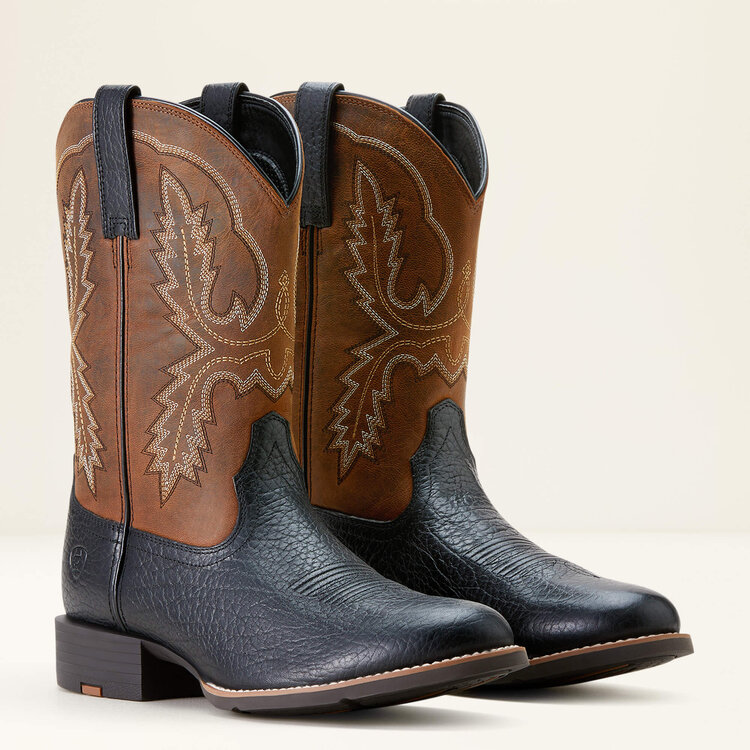 Ariat Sport Stratten Cowboy Boot Black Adobe/Weathered Chestnut