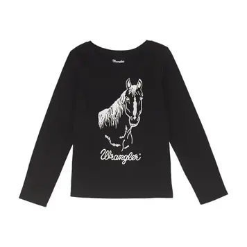 Wrangler Girls Long Sleeve Metallic Horse Black