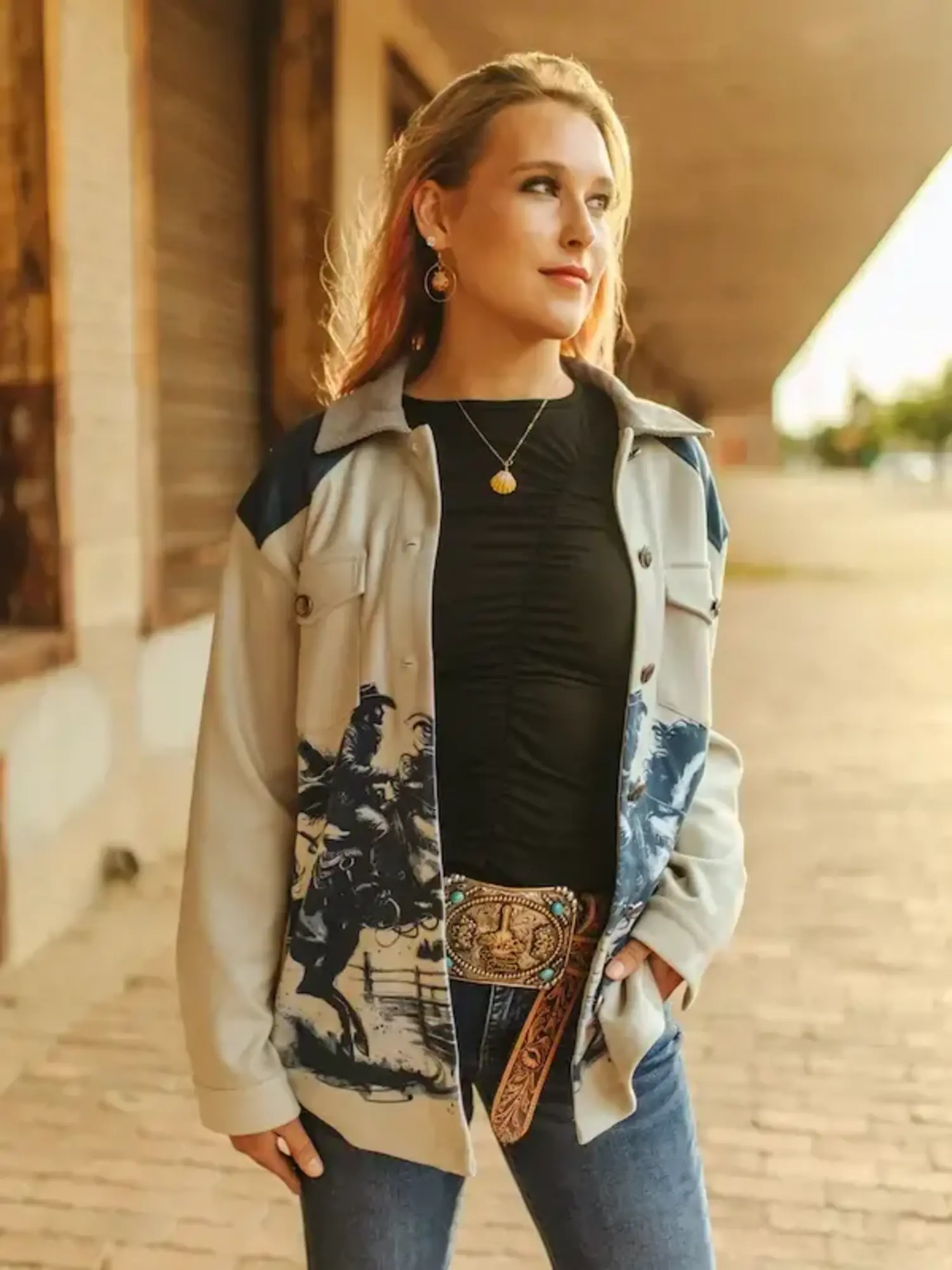 Suede Jumping Cowboy Horse Shacket Frontier Western Shop