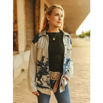 Suede Jumping Cowboy Horse Shacket