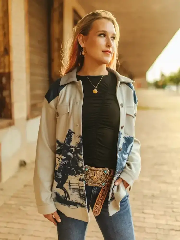 Suede Jumping Cowboy Horse Shacket