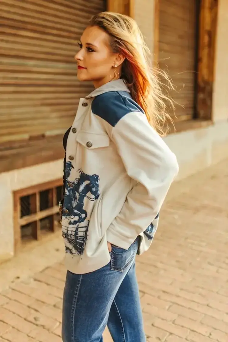 Suede Jumping Cowboy Horse Shacket