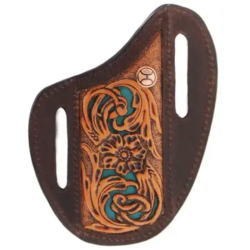 HOOey Cash Hand Tooled Pancake Knife Sheath Brown/Tan w/Turquoise
