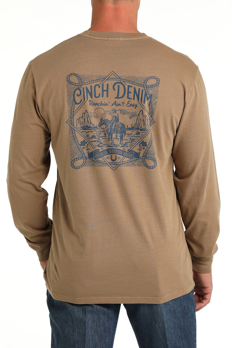 Cinch Ranchin Ain't Easy Long Sleeve Tee Khaki