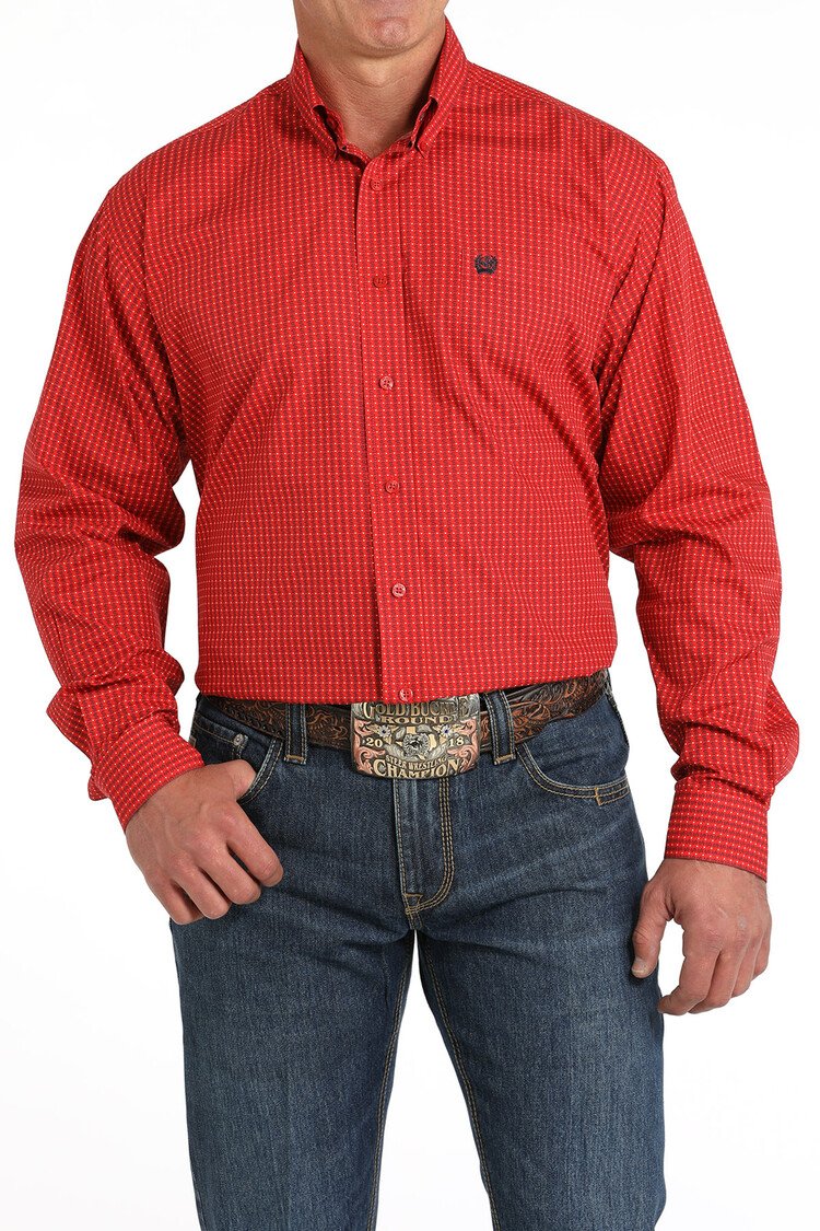 Cinch Money Print Button Down Shirt Red