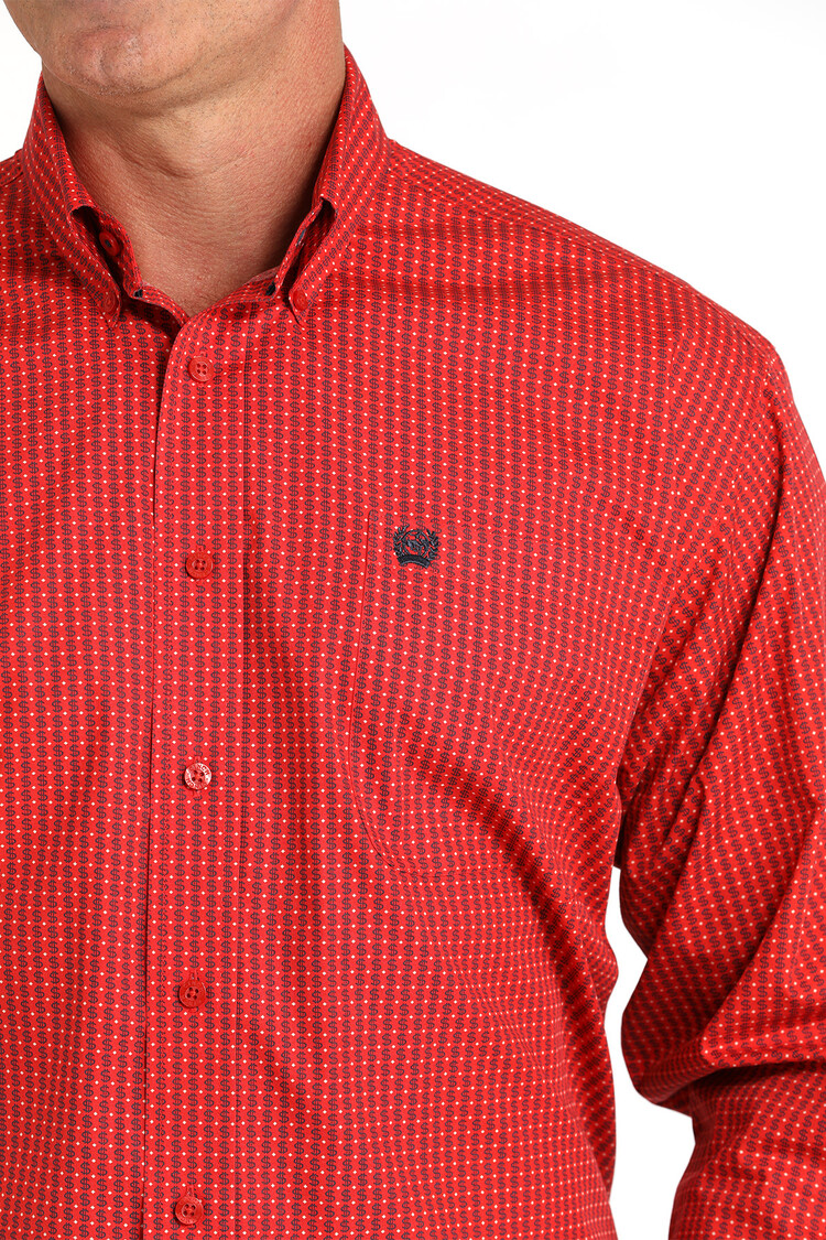 Cinch Money Print Button Down Shirt Red