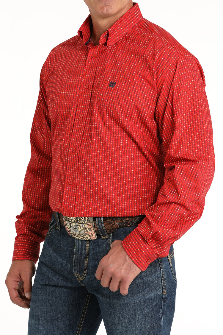 Cinch Money Print Button Down Shirt Red