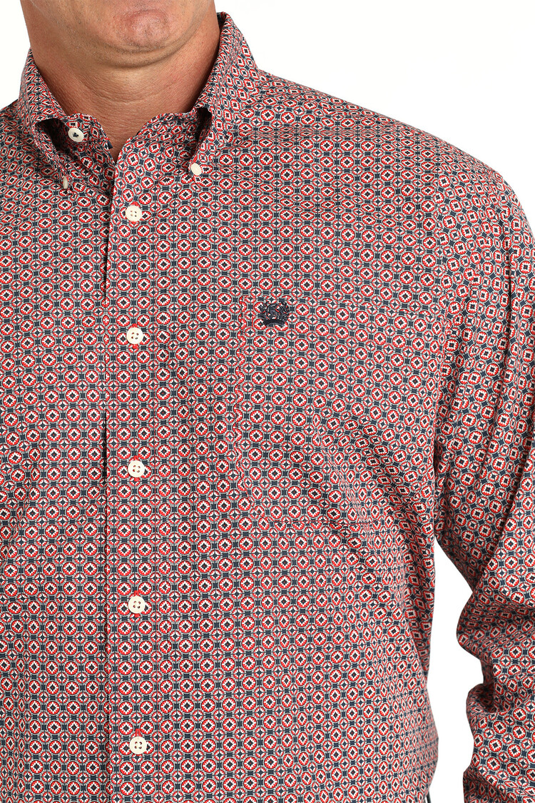 Cinch Geometric Print Button Red