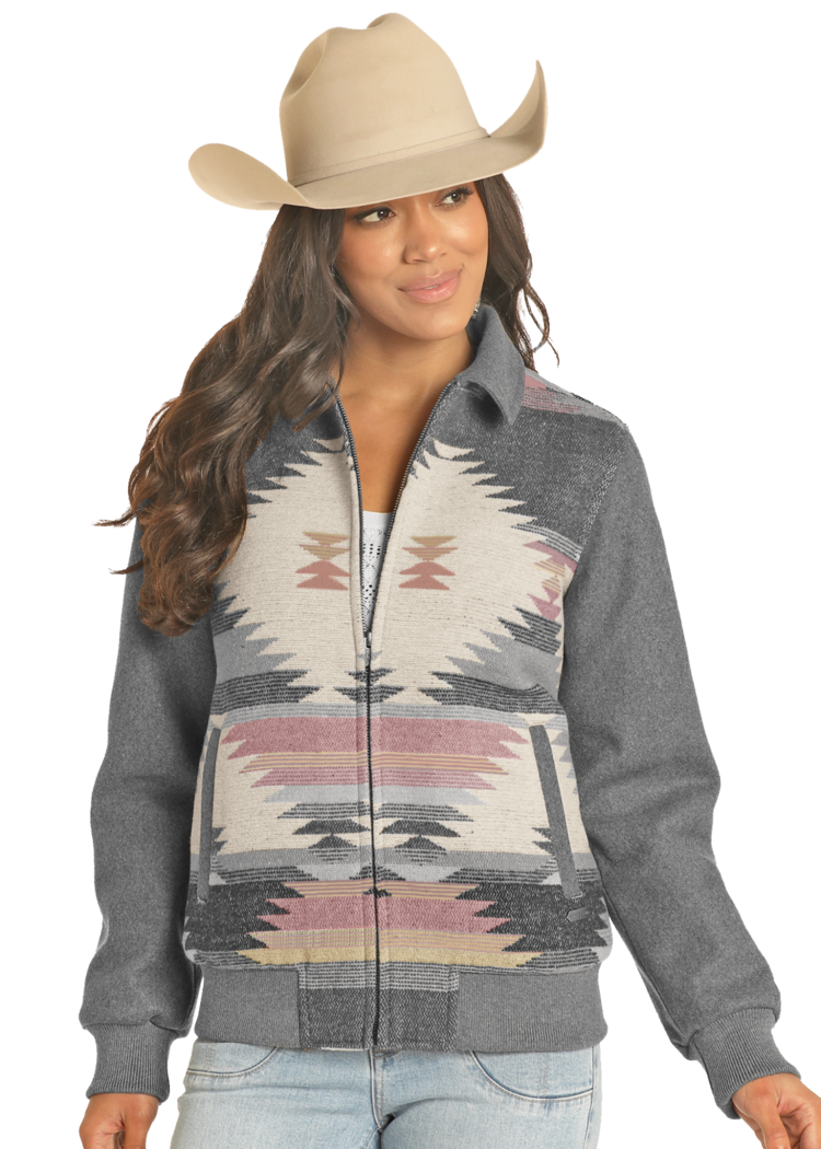 Powder River Aztec Wool Bomber Grey