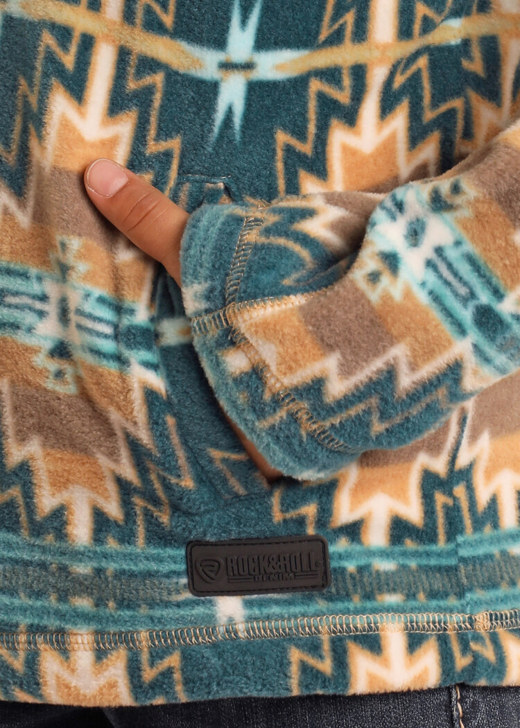 Rock & Roll Denim Youth Southwest Fleece Pullover Tan/Teal