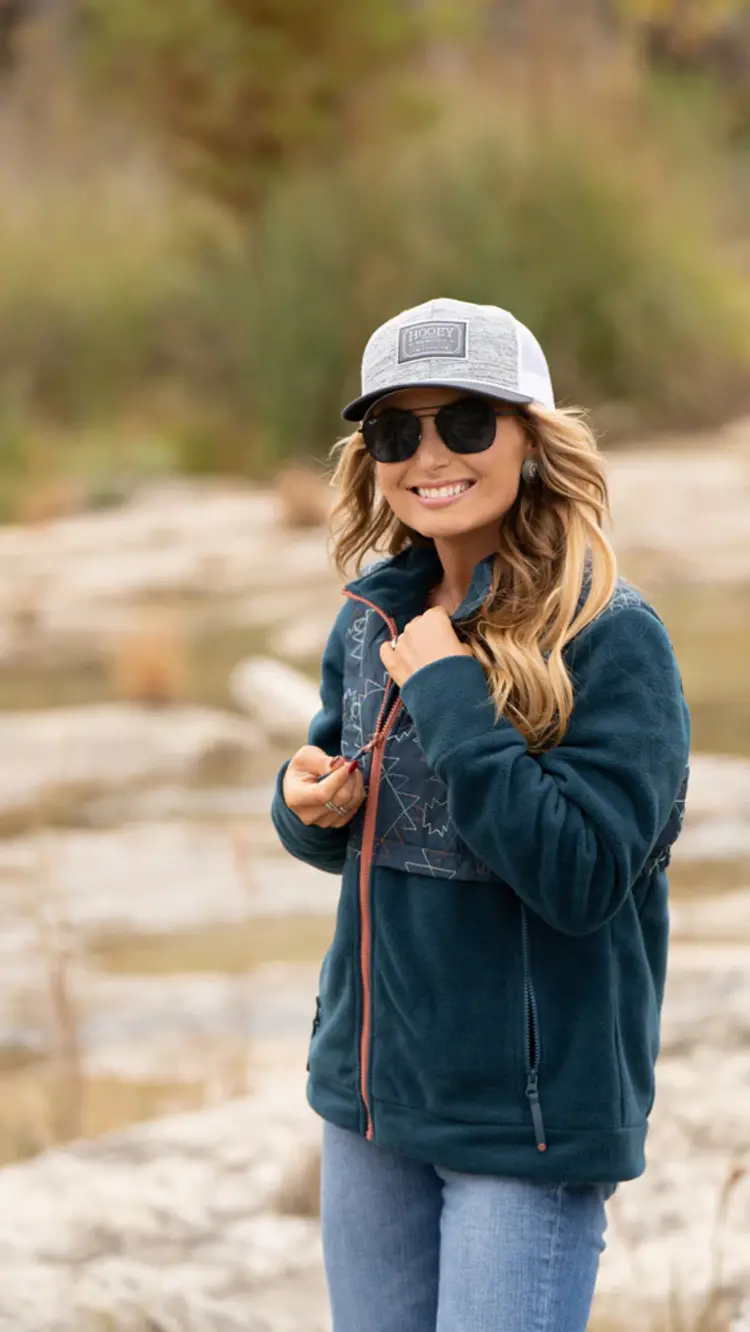 HOOey Ladies Tech Fleece Jacket Teal/Blue Aztec