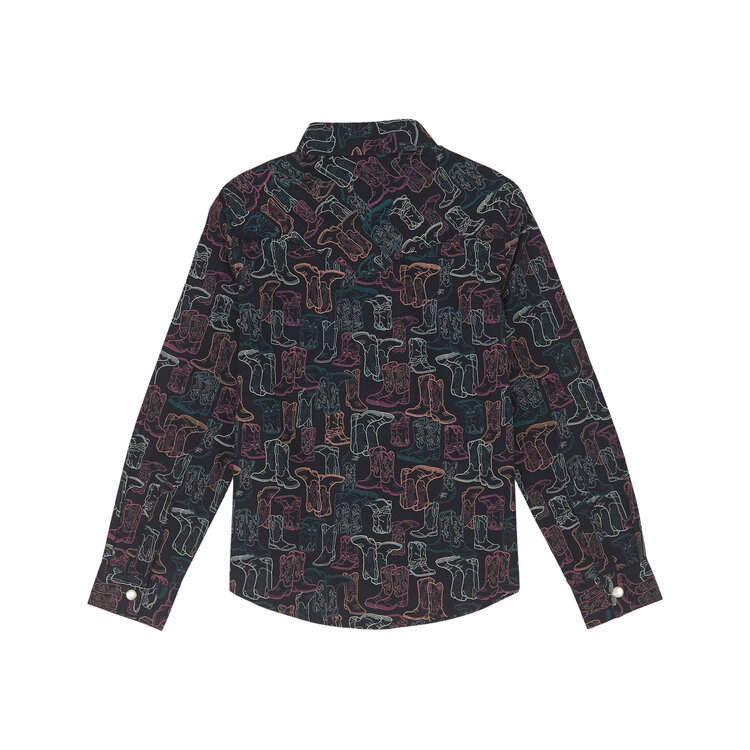 Wrangler Girls Boot Print Snap Shirt Black