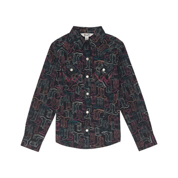 Wrangler Girls Boot Print Snap Shirt Black