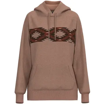 HOOey Ladies Polar Fleece Hoodie Pink with Aztec Print
