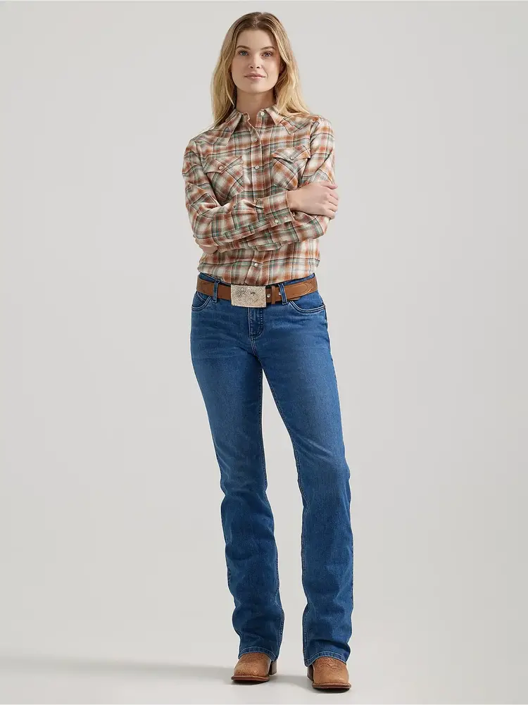 Wrangler Flannel Plaid Snap Pumpkin Moss Shirt