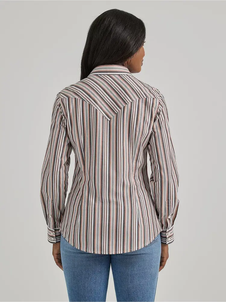 Wrangler Metallic Stripe Pink Grey Snap Shirt