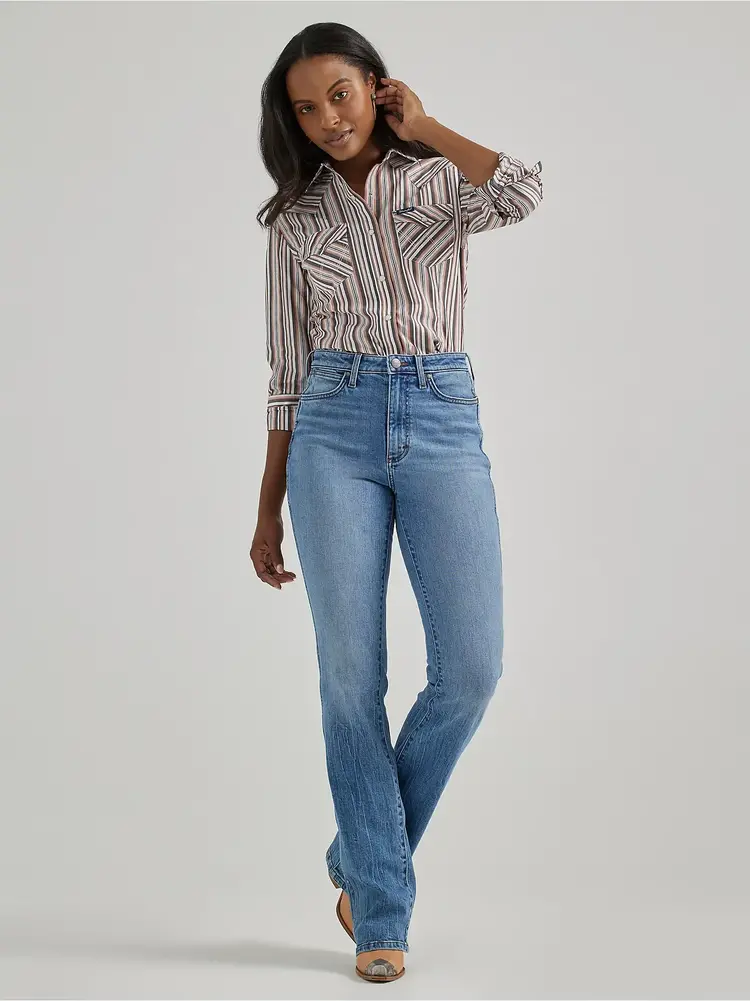 Wrangler Metallic Stripe Pink Grey Snap Shirt