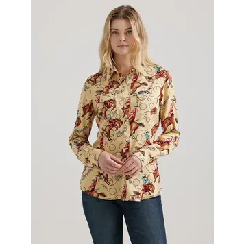 Wrangler Saddle Up Slim Snap Shirt in Tan
