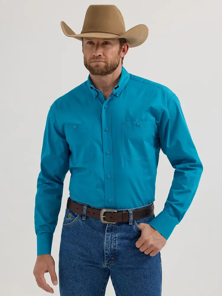 Wrangler George Strait Two Pocket Shirt in Solid Teal