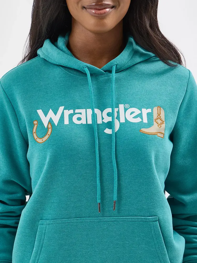 Wrangler Horseshoe Boot Hoodie in Green Blue Slate