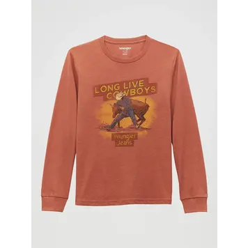 Wrangler Youth Steer Wrestler Long Sleeve Tee in Redwood Heather