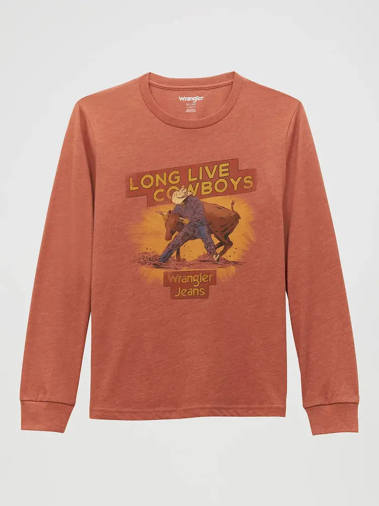Wrangler Youth Steer Wrestler Long Sleeve Tee in Redwood Heather