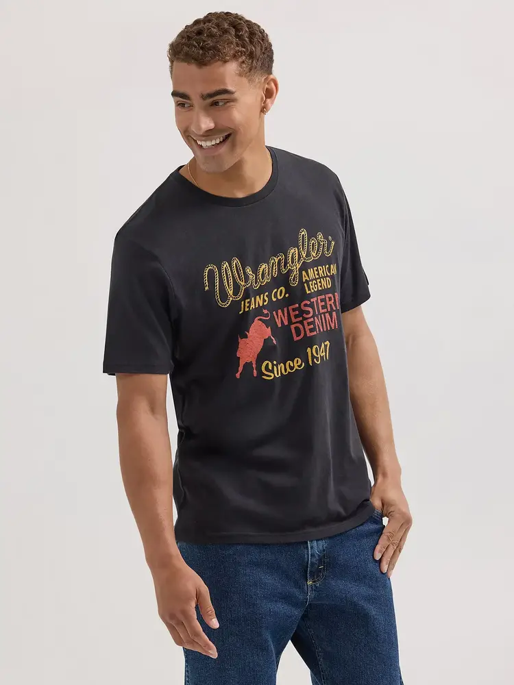 Wrangler Bull Graphic Tee in Washed Black