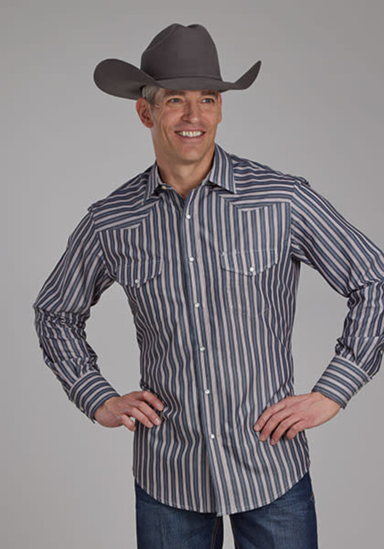 Roper Dark Charcoal with Tan Stripe Snap Shirt