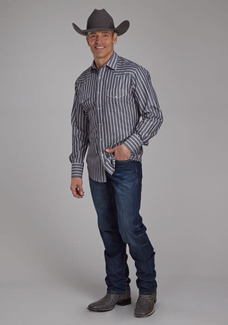 Roper Dark Charcoal with Tan Stripe Snap Shirt