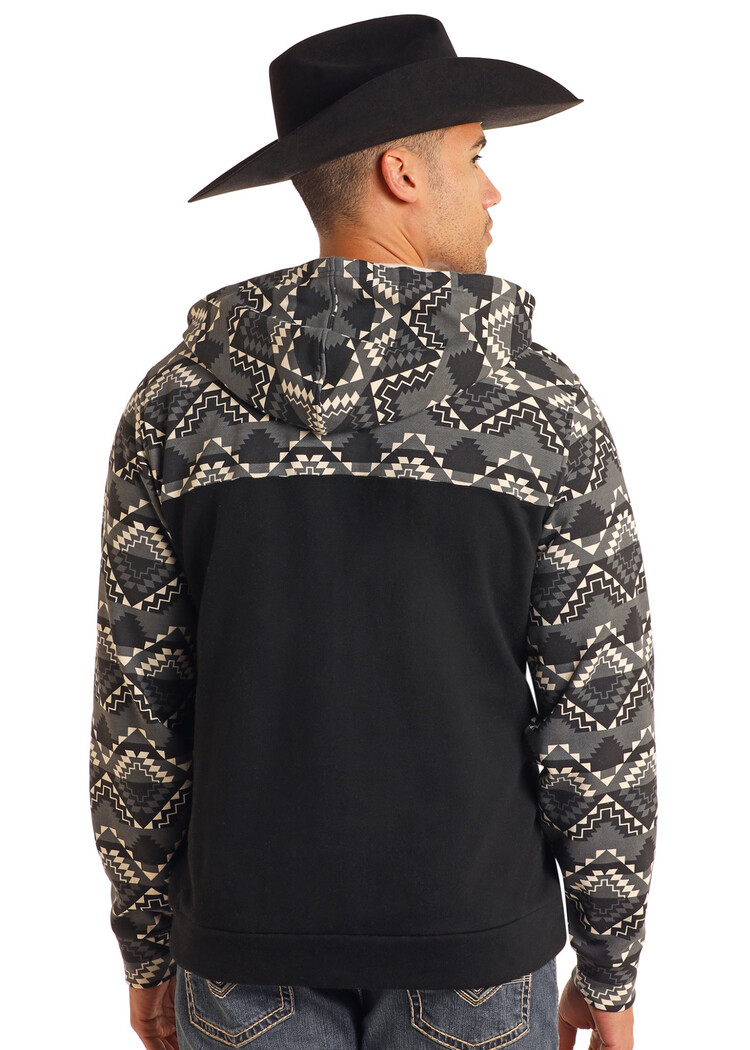 Rock & Roll Denim Color Block Aztec Hoodie Black