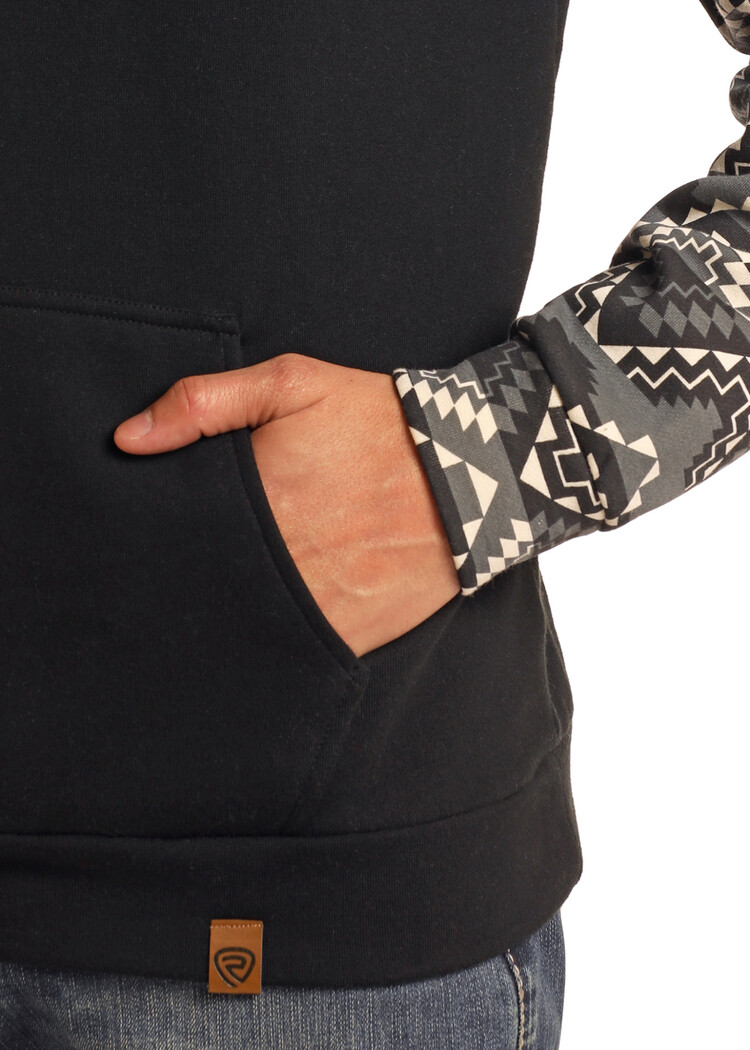 Rock & Roll Denim Color Block Aztec Hoodie Black