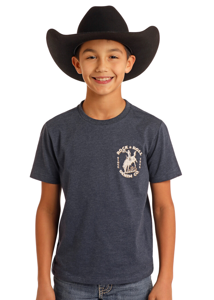 Rock & Roll Denim Graphic Bronco Tee Indigo