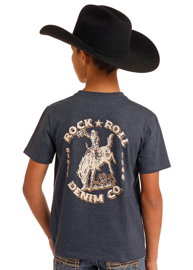 Rock & Roll Denim Graphic Bronco Tee Indigo