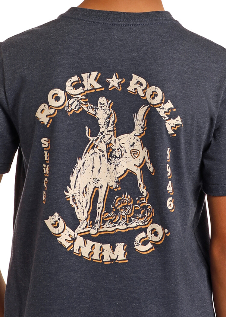 Rock & Roll Denim Graphic Bronco Tee Indigo